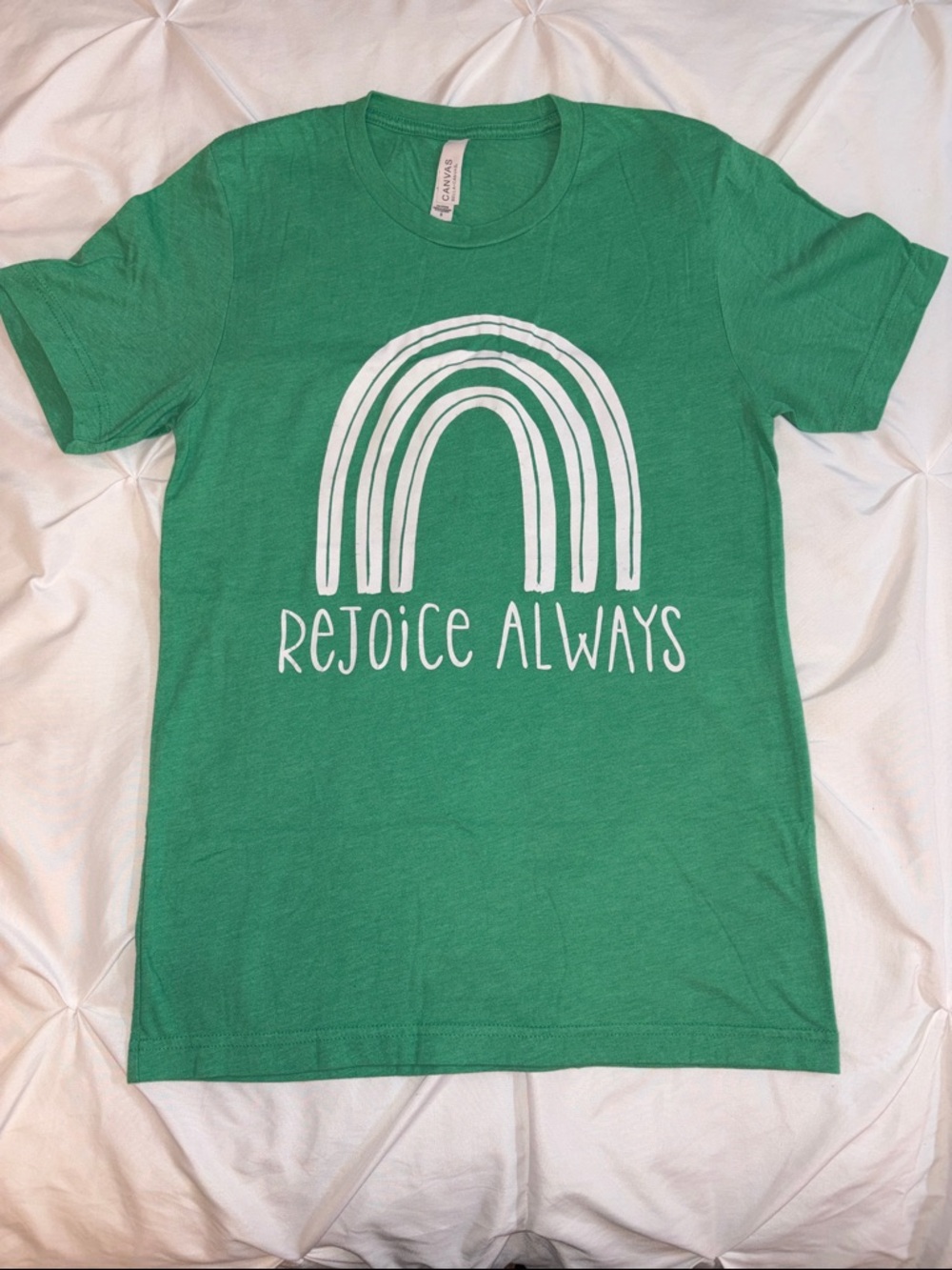 Bella Canvas Green Tee with White Rainbow Graphic